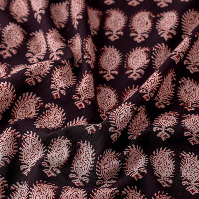 Black - Bagh Block Printed Natural Dyed Cotton Fabric