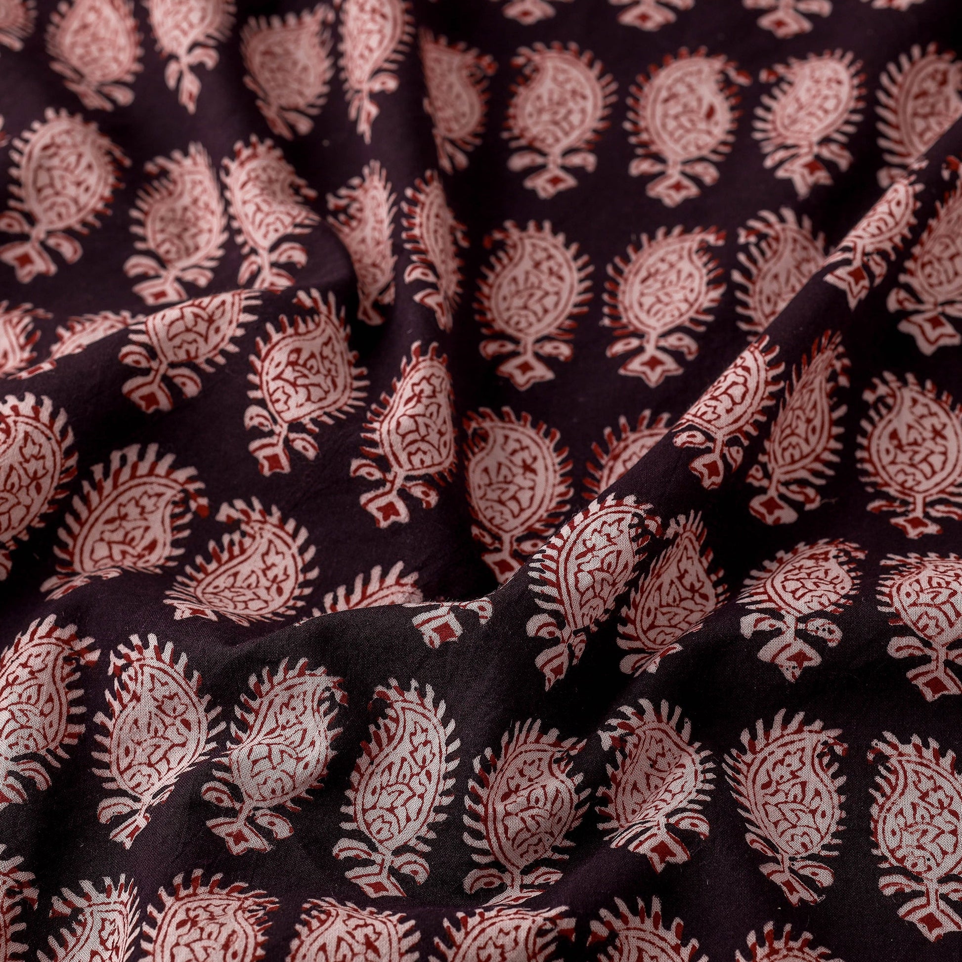Black - Bagh Block Printed Natural Dyed Cotton Fabric