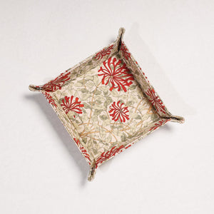 Beige - Floral Printed Handcrafted Basket / Valet Tray (6 x 6 in)