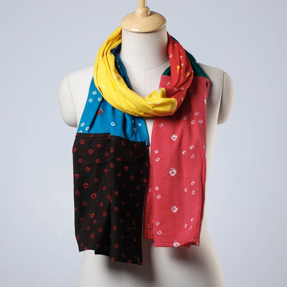 Bandhani Tie-Dye Patchwork Multicolor Mul Cotton Stole