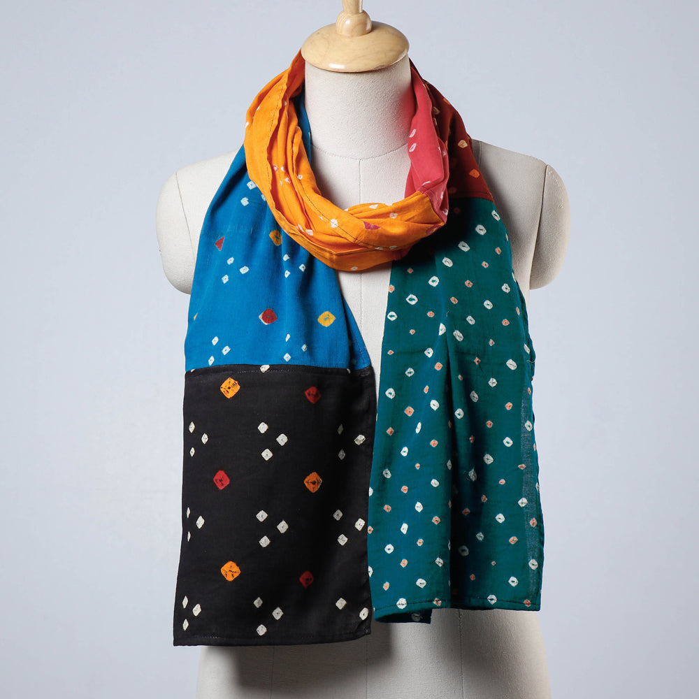 Bandhani Tie-Dye Patchwork Multicolor Mul Cotton Stole