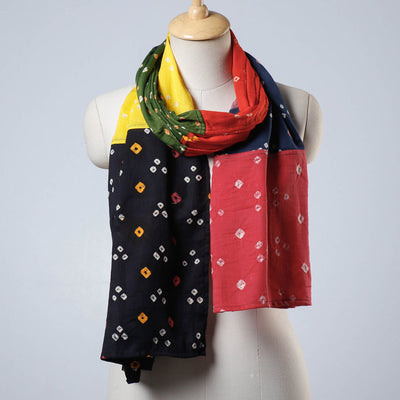 Bandhani Tie-Dye Patchwork Multicolor Mul Cotton Stole