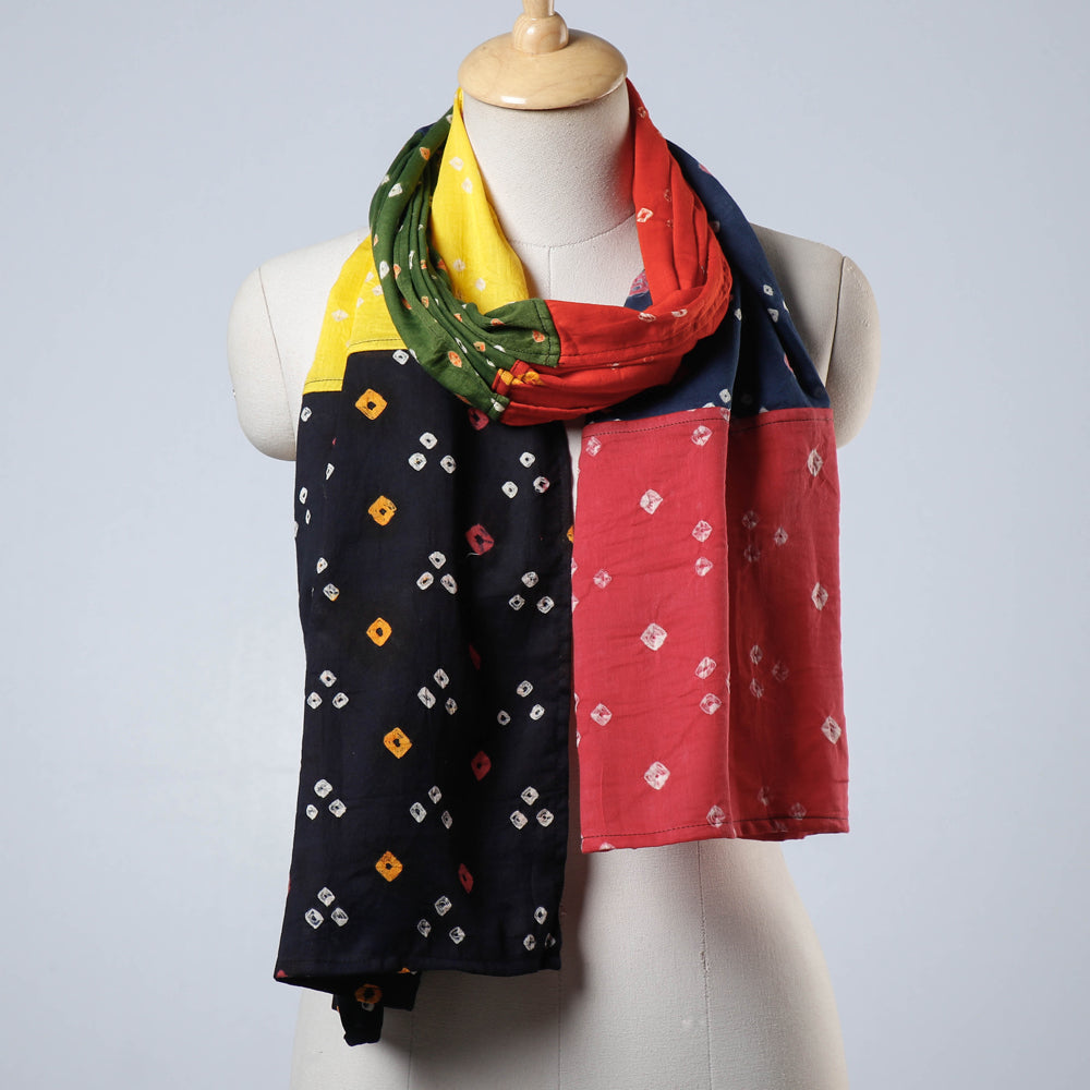 Bandhani Tie-Dye Patchwork Multicolor Mul Cotton Stole