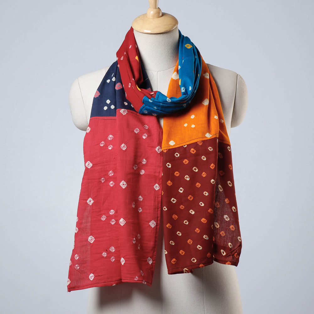 Bandhani Tie-Dye Patchwork Multicolor Mul Cotton Stole