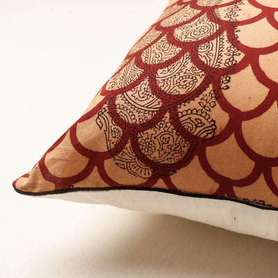 Brown - Bagh Hand Block Printed Pure Cotton Cushion Cover (16 x 16 in)