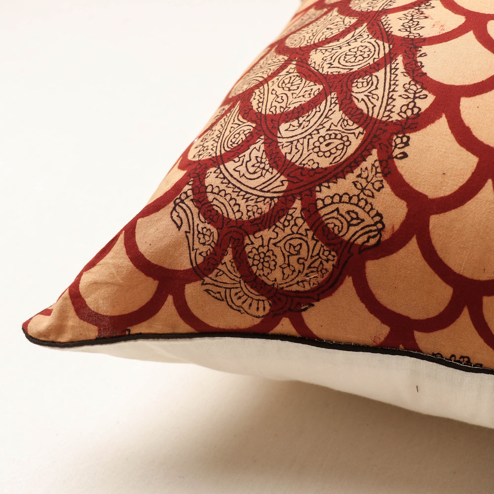 Brown - Bagh Hand Block Printed Pure Cotton Cushion Cover (16 x 16 in)