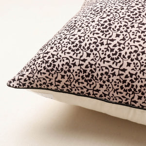 Beige - Bagh Hand Block Printed Pure Cotton Cushion Cover (16 x 16 in)