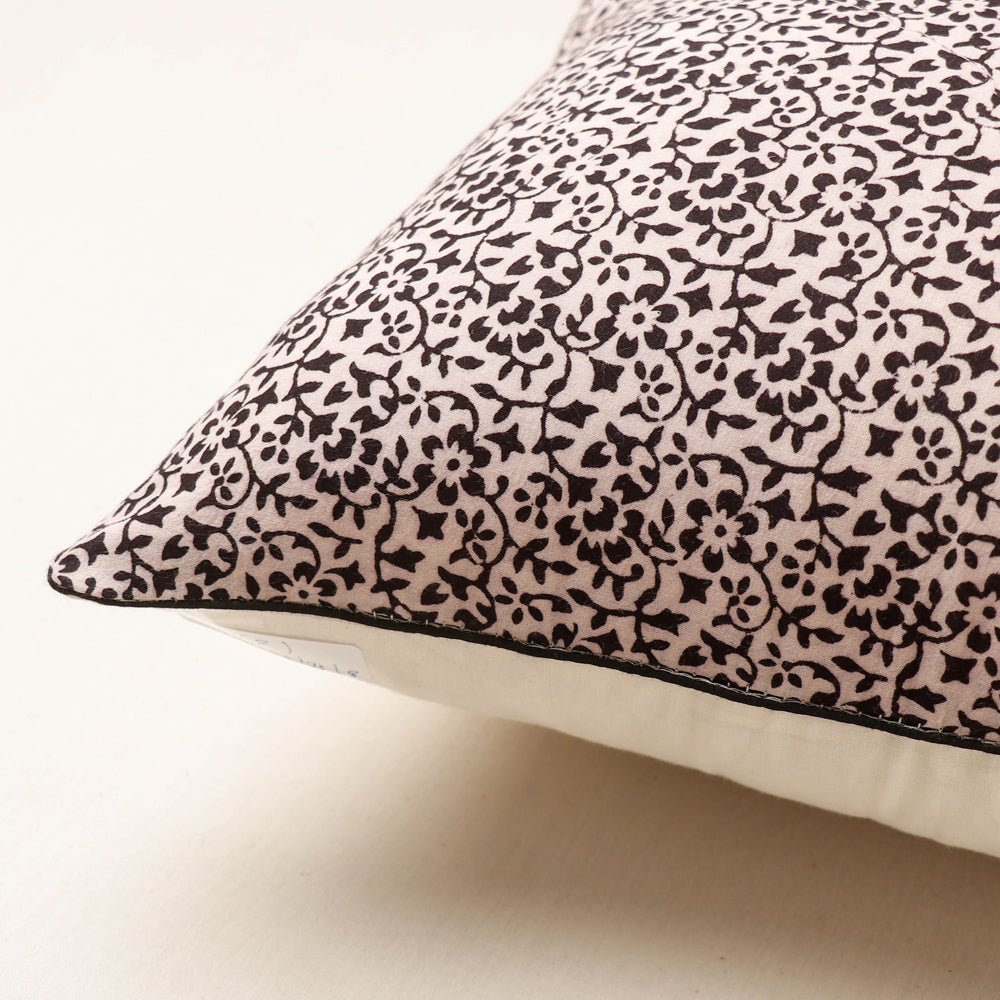 Beige - Bagh Hand Block Printed Pure Cotton Cushion Cover (16 x 16 in)