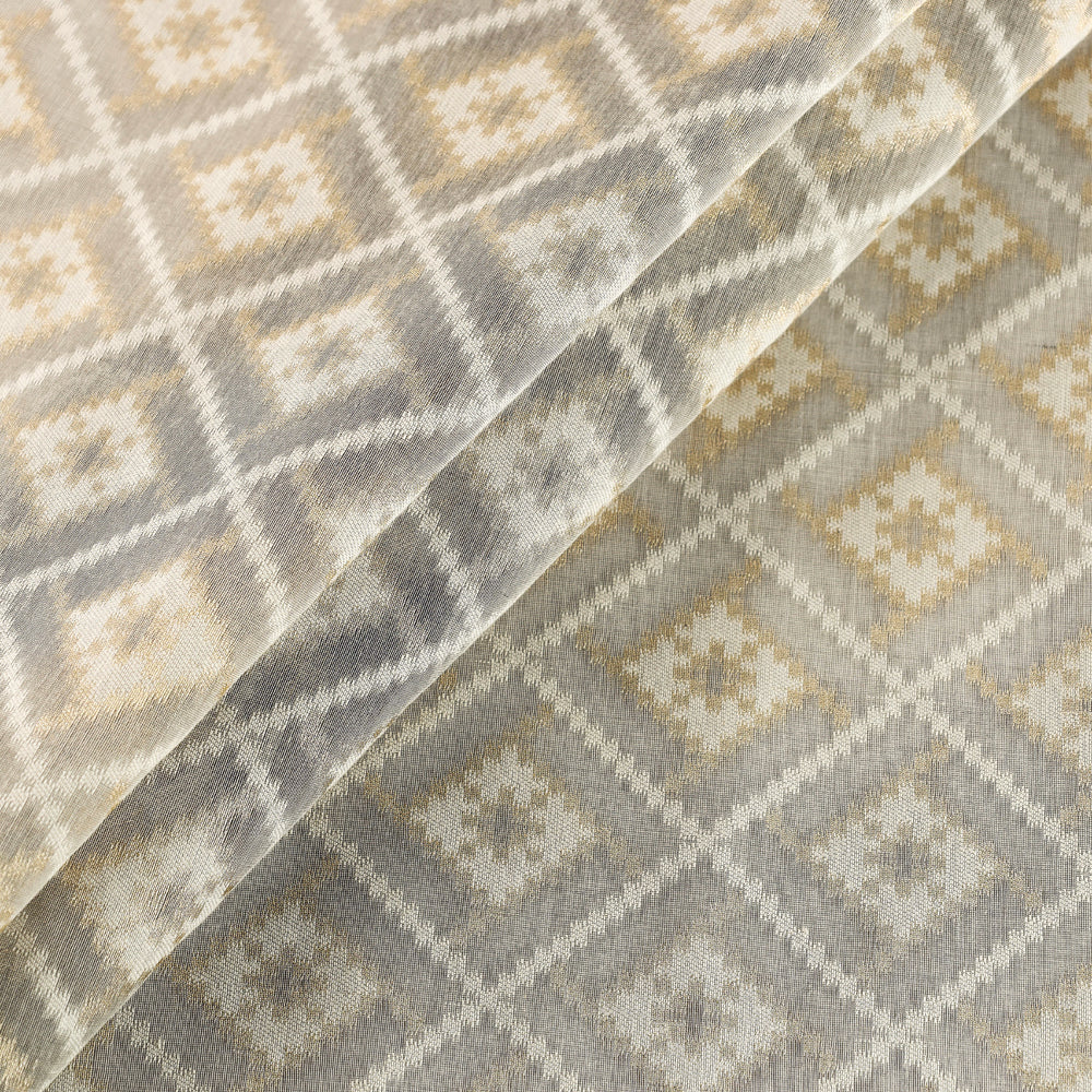 Beige - Pure Banarasi Handwoven Zari Alfi Work Silk Cotton Fabric
