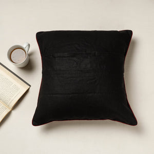 Black - Kutch Dhebariya Qatab Hand Embroidered Cotton Cushion Cover (16 x 16 in)
