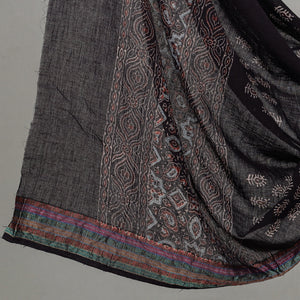 Black - 3pc Ajrakh Block Printed Cotton Suit Material Set