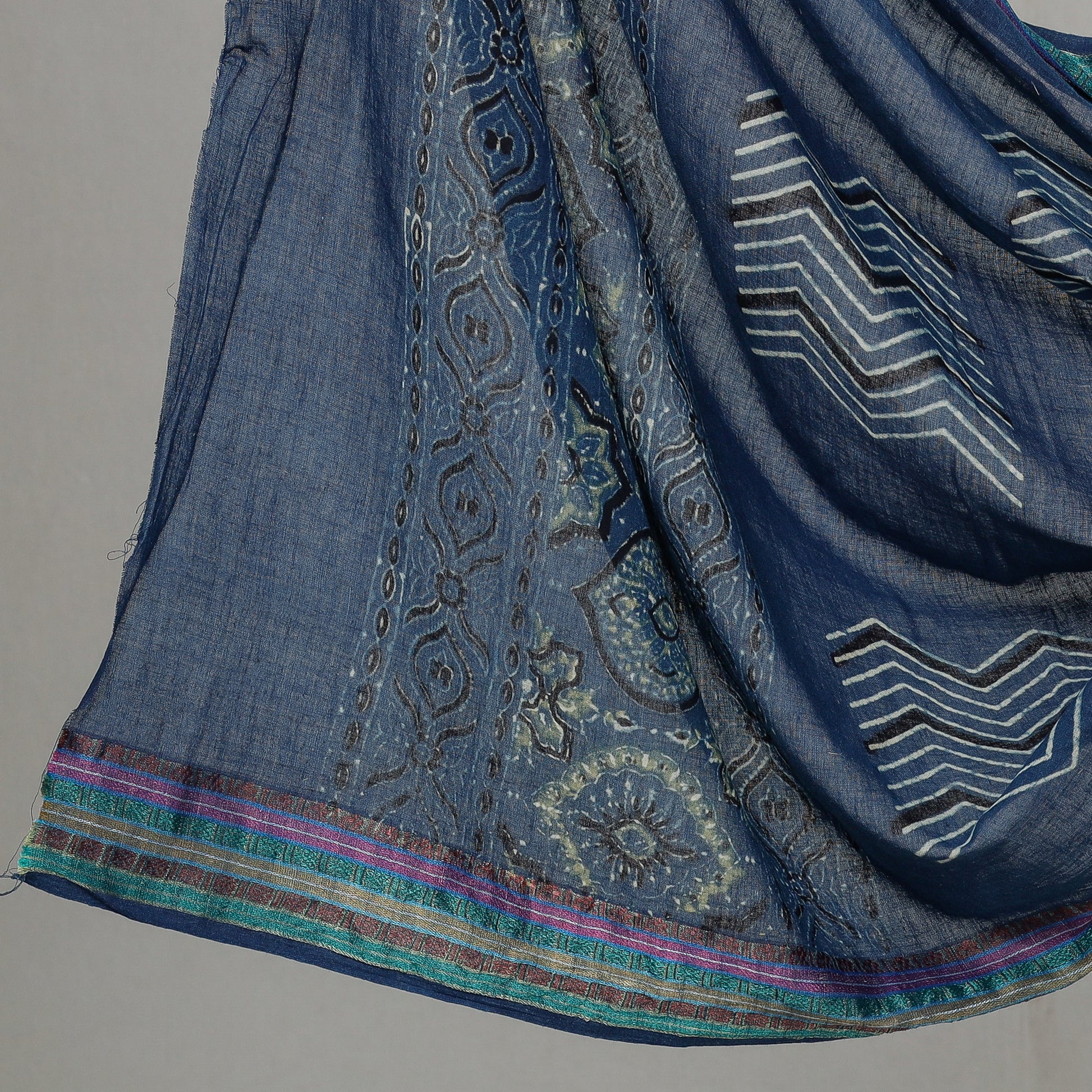 Blue - 3pc Ajrakh Block Printed Cotton Suit Material Set