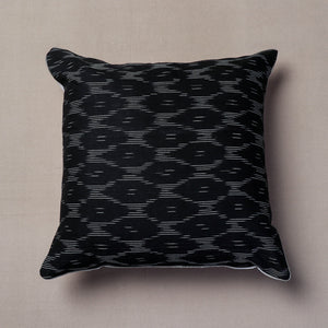 Black - Pochampally Ikat Cotton Cushion Cover (16 x 16 in)