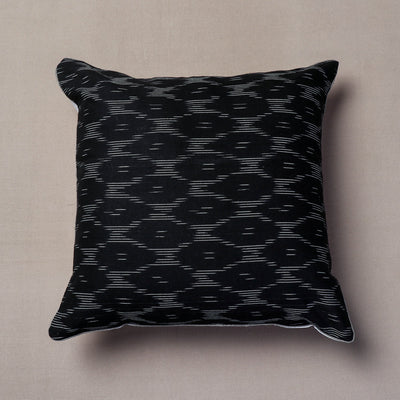 Black - Pochampally Ikat Cotton Cushion Cover (16 x 16 in)