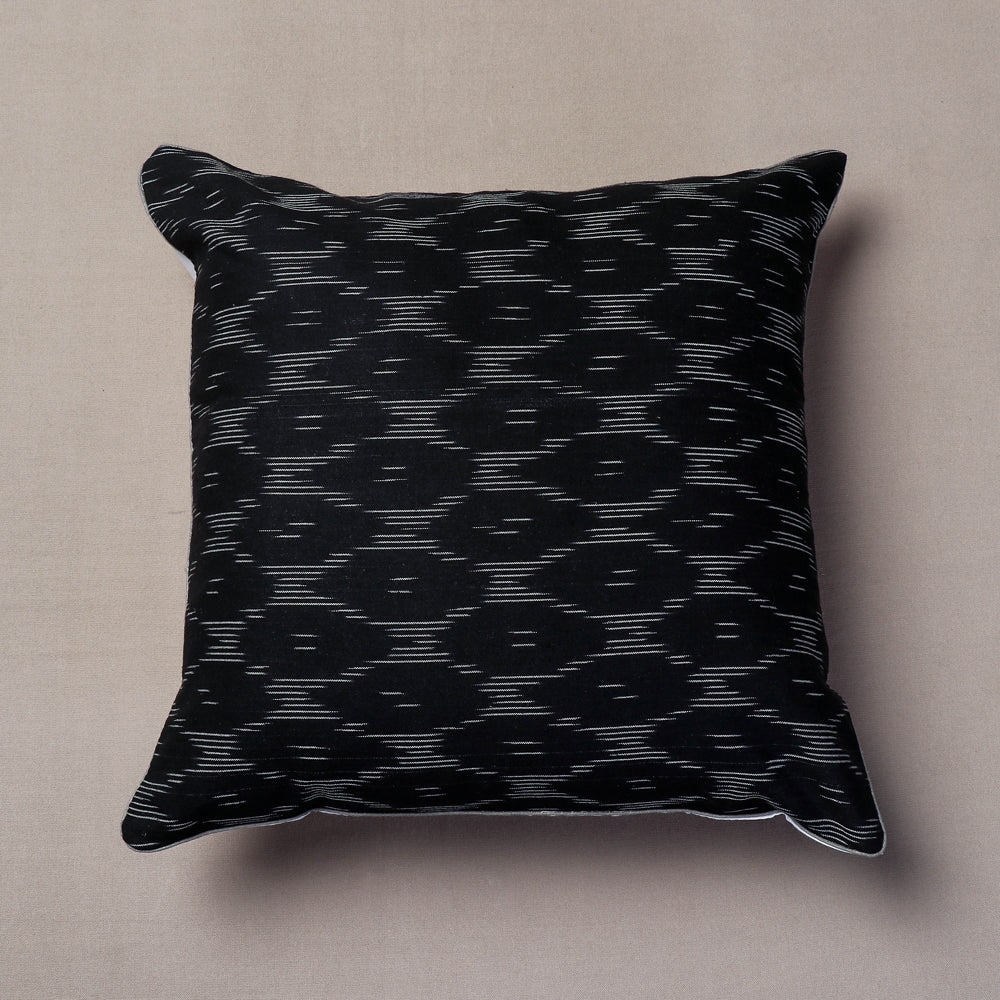 Black - Pochampally Ikat Cotton Cushion Cover (16 x 16 in)