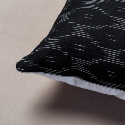 Black - Pochampally Ikat Cotton Cushion Cover (16 x 16 in)