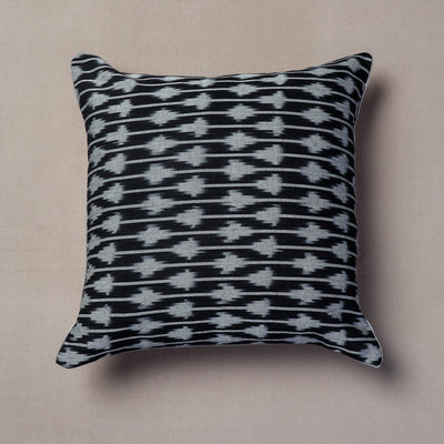 Black - Pochampally Ikat Cotton Cushion Cover (16 x 16 in)
