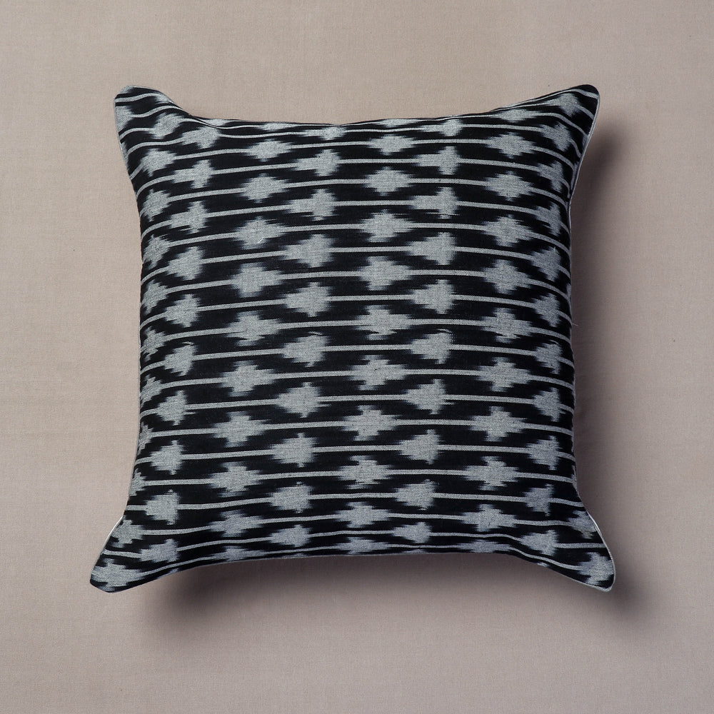 Black - Pochampally Ikat Cotton Cushion Cover (16 x 16 in)