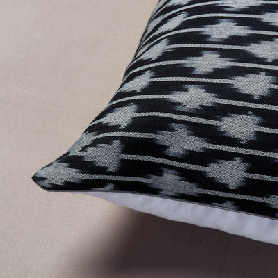 Black - Pochampally Ikat Cotton Cushion Cover (16 x 16 in)