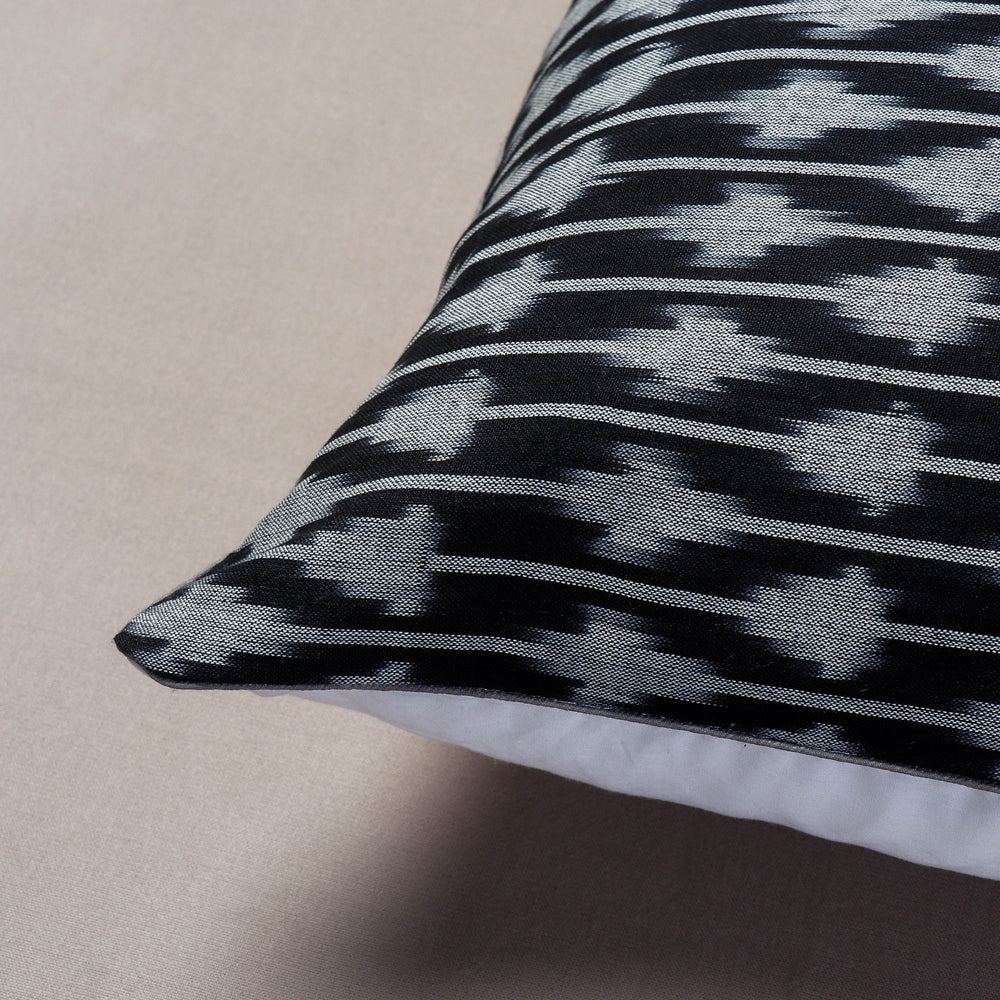 Black - Pochampally Ikat Cotton Cushion Cover (16 x 16 in)