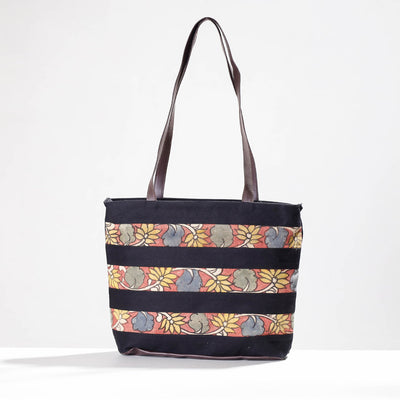 Black - Shoulder Bag - Handpainted Kalamkari Natural Dyed Cotton