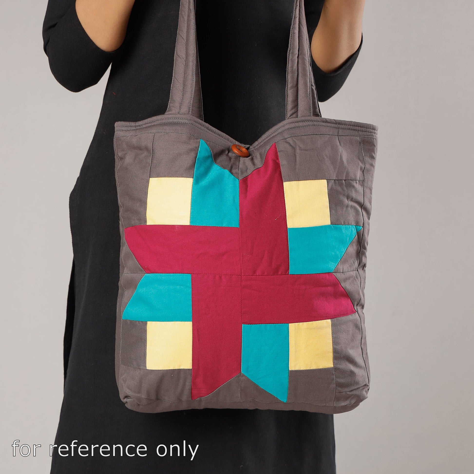 Beige - Patchwork Quilted Cotton Square N Square Shoulder Bag