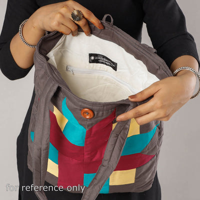 Beige - Patchwork Quilted Cotton Square N Square Shoulder Bag