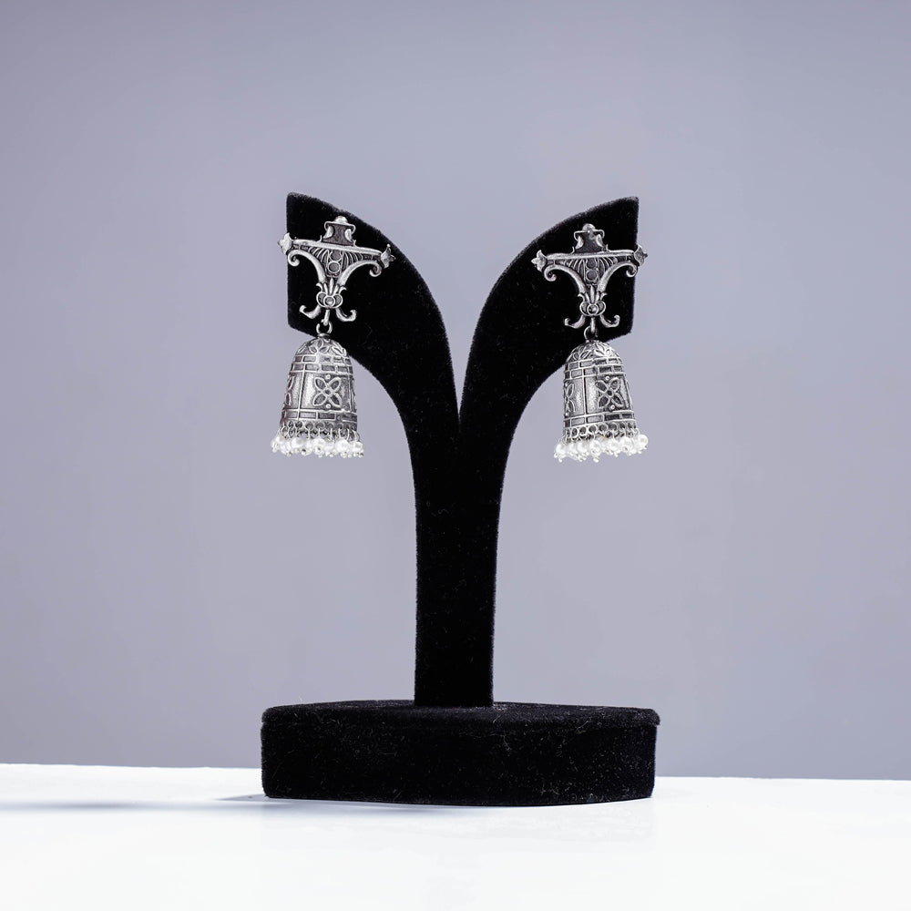 Antique Silver Finish Oxidised Brass Base Jhumki Earrings