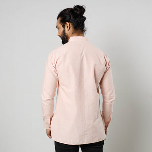 Baby Pink Textured Fine Cotton Handloom Men Short Kurta