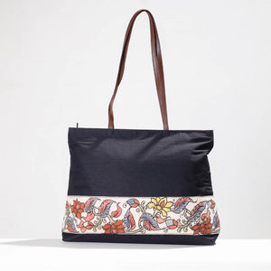 Black - Shoulder Bag - Handpainted Kalamkari Natural Dyed Ghicha Silk