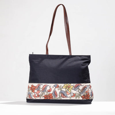 Black - Shoulder Bag - Handpainted Kalamkari Natural Dyed Ghicha Silk
