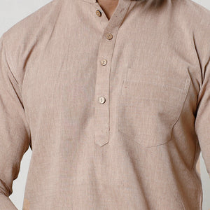 Beige Textured Fine Cotton Handloom Men Short Kurta