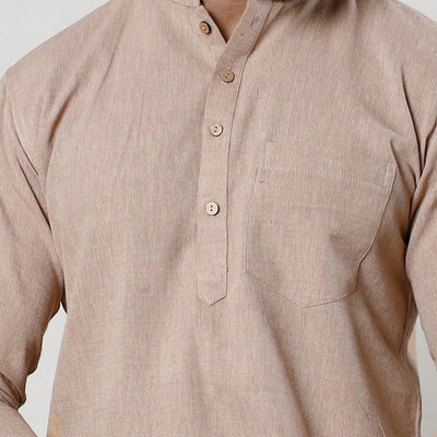 Beige Textured Fine Cotton Handloom Men Short Kurta