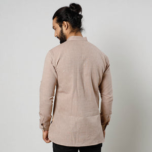 Beige Textured Fine Cotton Handloom Men Short Kurta