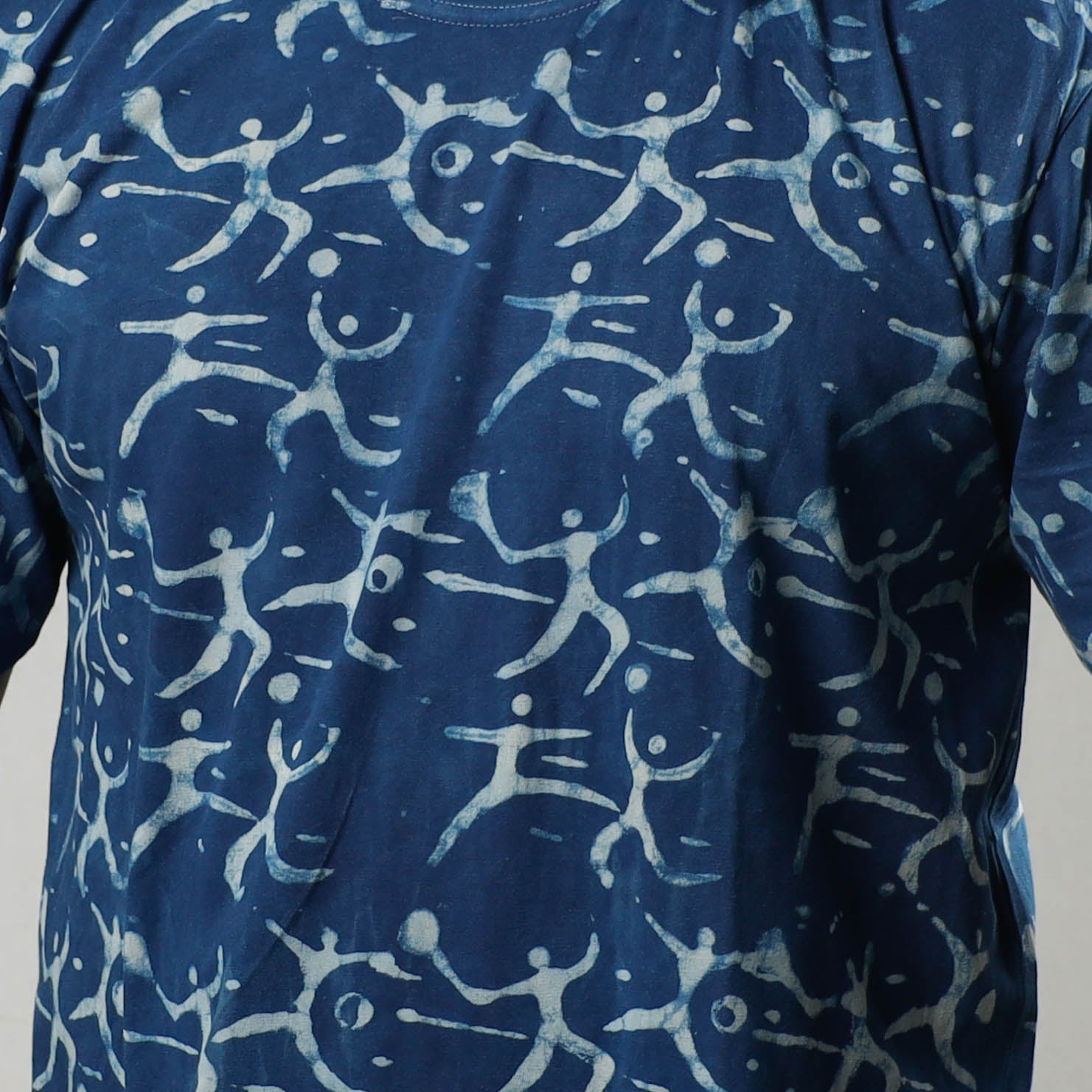 Blue - Bindaas Block Art Printed Cotton Round Neck T-shirt