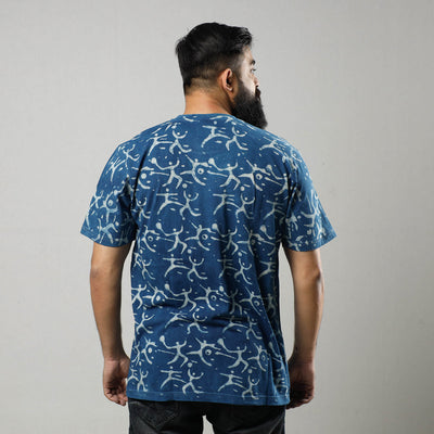 Blue - Bindaas Block Art Printed Cotton Round Neck T-shirt