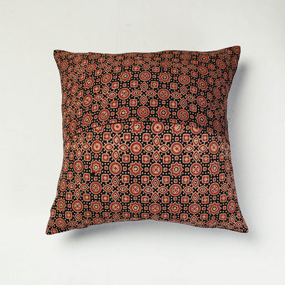 Black - Kutch Embroidered Ajrakh Mashru Silk Cushion Cover (16 x 16 in)