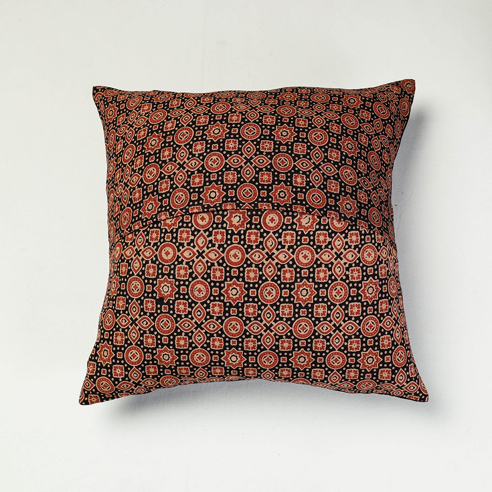 Black - Kutch Embroidered Ajrakh Mashru Silk Cushion Cover (16 x 16 in)