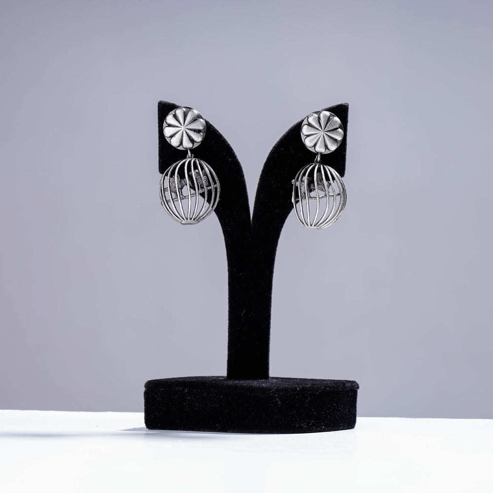 Antique Silver Finish Oxidised Brass Base Earrings