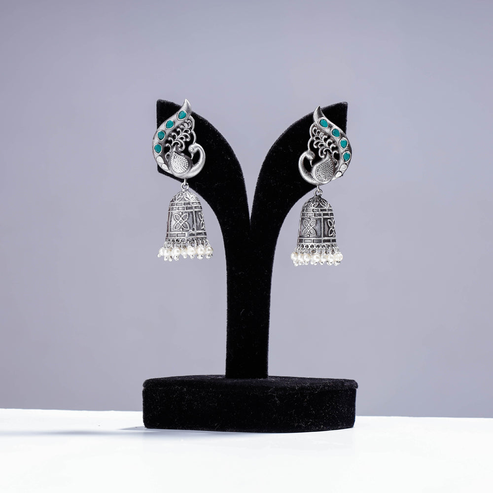 Antique Silver Finish Oxidised Brass Base Jhumki Earrings