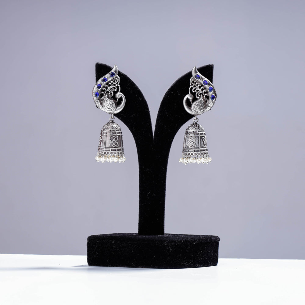 Antique Silver Finish Oxidised Brass Base Jhumki Earrings