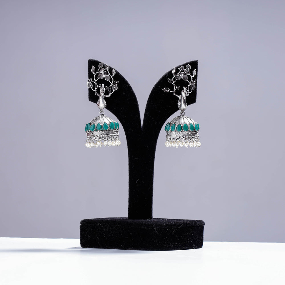 Antique Silver Finish Oxidised Brass Base Jhumki Earrings