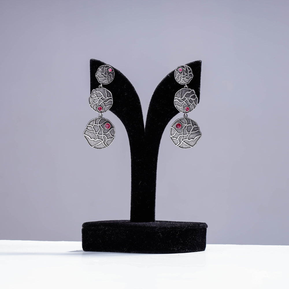 Antique Silver Finish Oxidised Brass Base Earrings