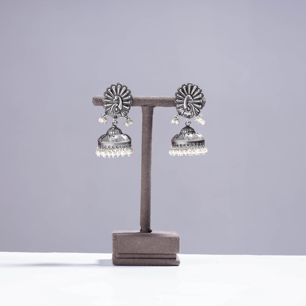 Antique Silver Finish Oxidised Brass Base Jhumki Earrings
