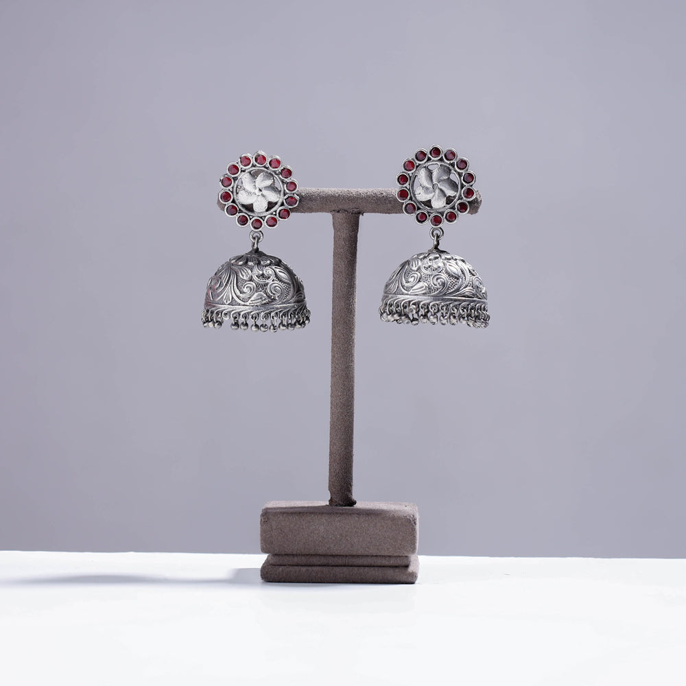 Antique Silver Finish Oxidised Brass Base Earrings