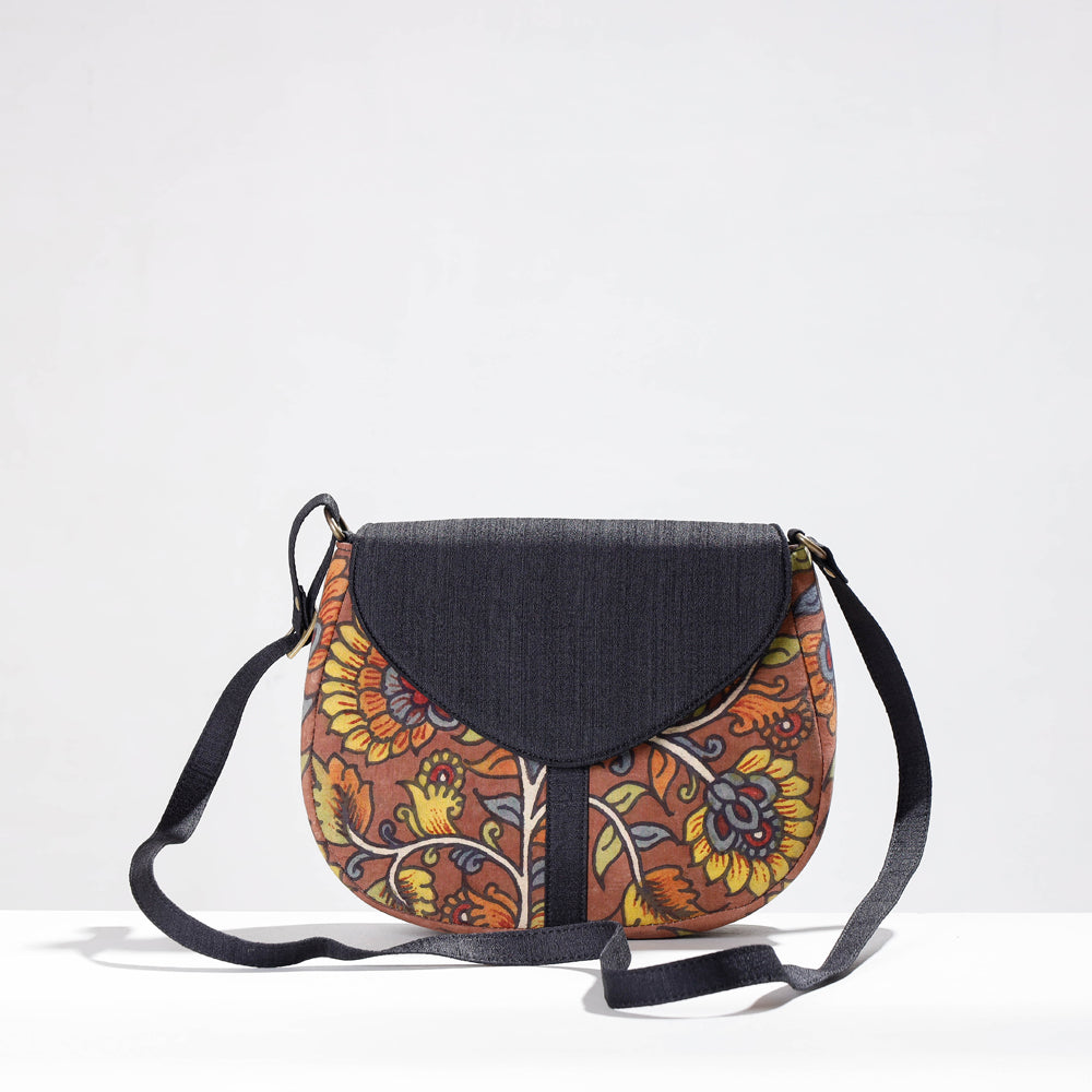 Black - Sling Bag - Handpainted Kalamkari Natural Dyed Ghicha Silk