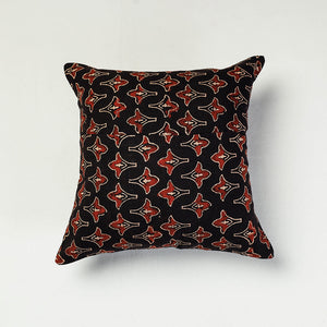 Black - Kutch Embroidered Ajrakh Mashru Silk Cushion Cover (12 x 12 in)