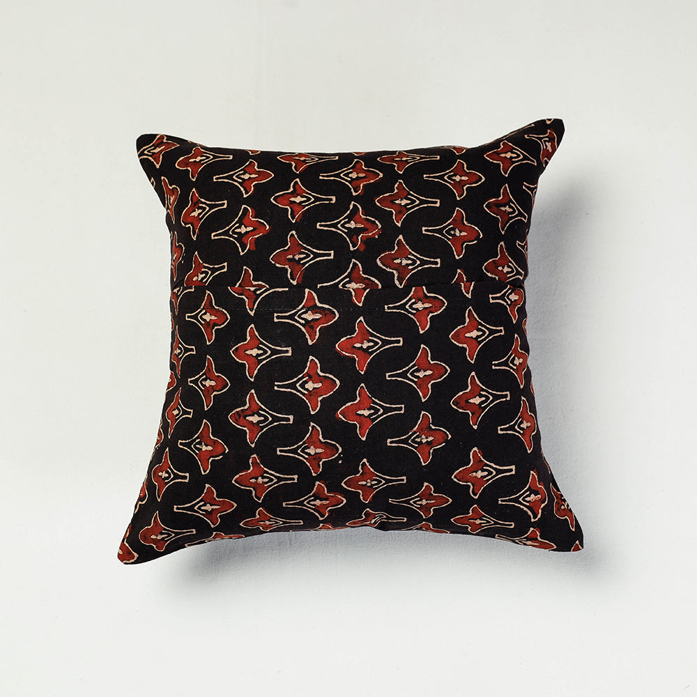 Black - Kutch Embroidered Ajrakh Mashru Silk Cushion Cover (12 x 12 in)