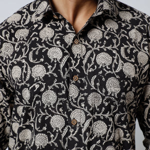 Black - Bagru Block Printed Cotton Men Full Sleeve Shirt