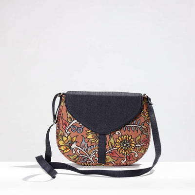 Black - Sling Bag - Handpainted Kalamkari Natural Dyed Ghicha Silk